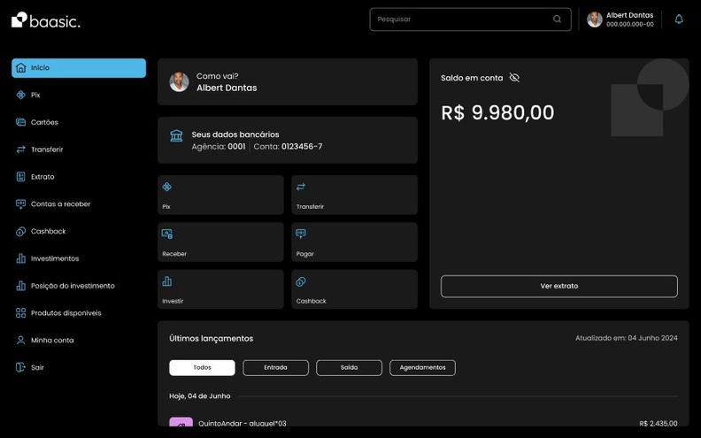 Dashboard da plataforma Baasic